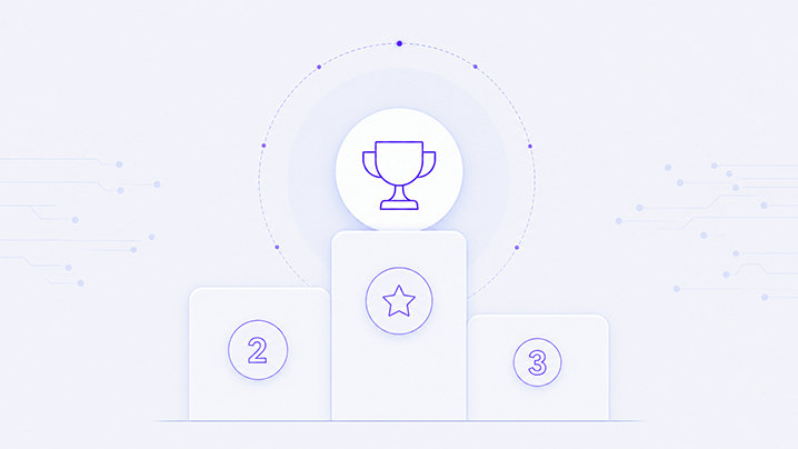 Illustration of a ranking podium representing the 2026 comparison of digital credential platforms