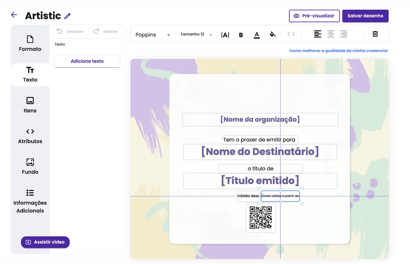 Designer de modelos de certificados: desenhe uma vez, emita milhares