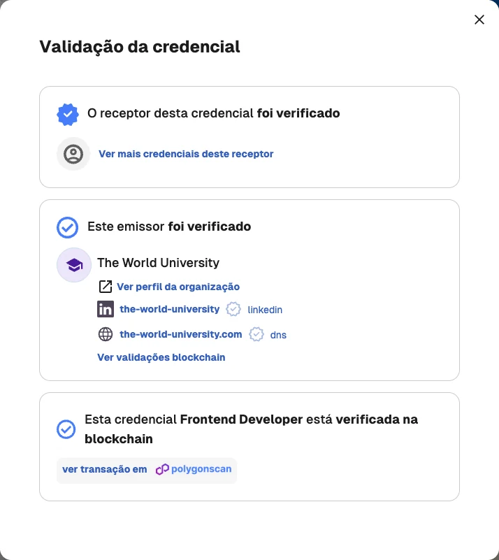 Verificação de credenciais digitais à prova de adulteração: qualquer pessoa confere um diploma em segundos
